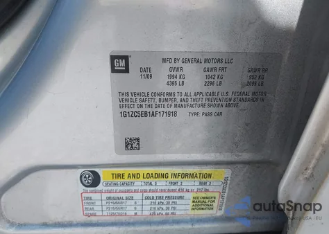 2010 Chevrolet Malibu Lt из США, поврежденный, VIN 1G1ZC5EB1AF171918